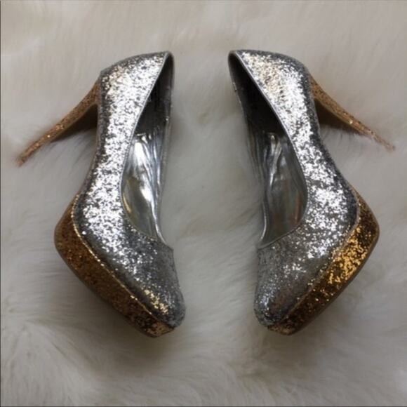 Silver & Gold Glitter Platform Heels Prom Costume - Picture 4 of 7